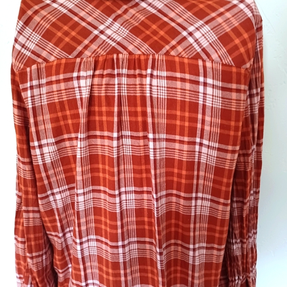 Daily Thread Rust Plaid Button-Up Shirt/Shacket - Picture 9 of 11
